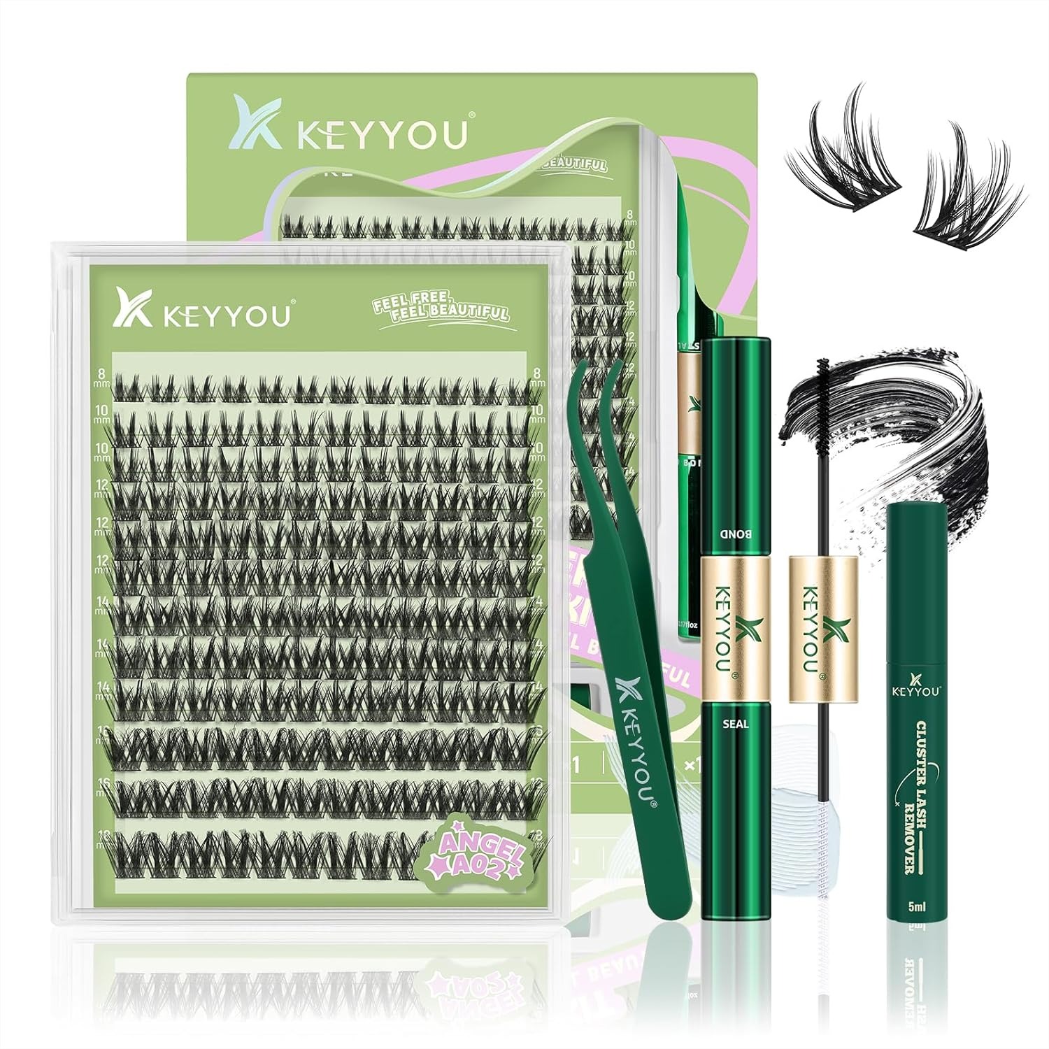 Eyelash Extension Remover At Home - 144Pcs Lash Clusters Kit with Glue,
